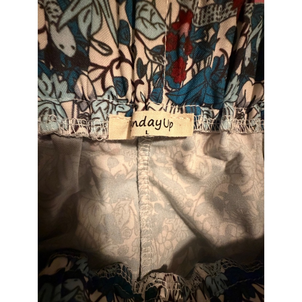 Sunday Up Womens Floral Set Blue floral w Stripe Ruffle Peter Pan Collar Large - Picture 4 of 12